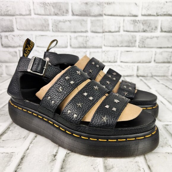 Dr Martens Clarissa II Quad Hwd Studs Women Sz 11 Black Platform Sandal Strappy - Picture 1 of 10
